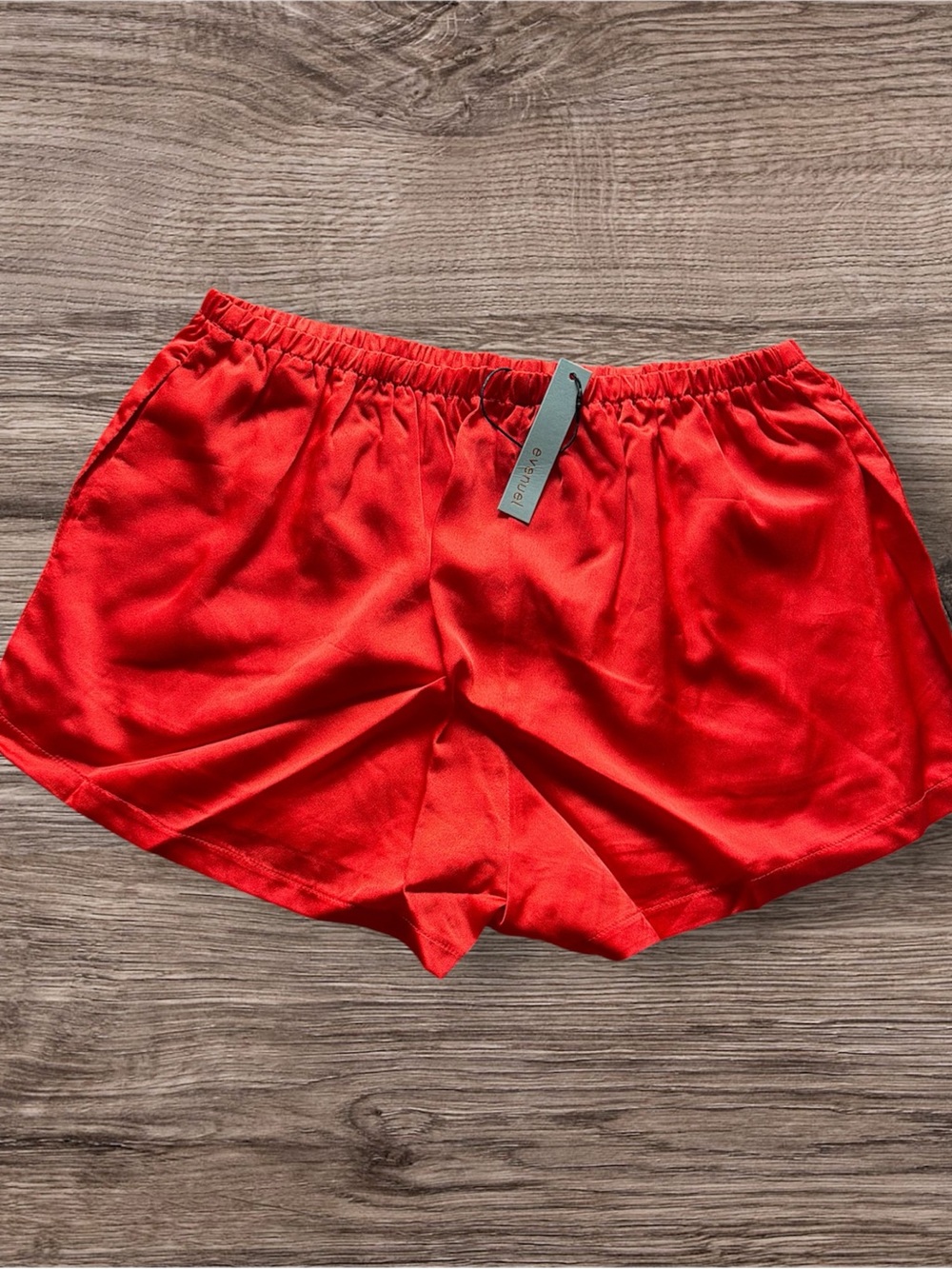 Women's Red Athletic Satin-Look Elastic Waist Shorts